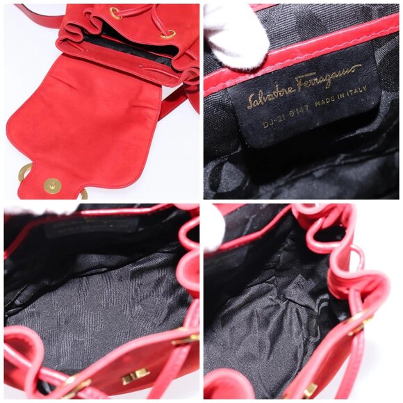 Salvatore Ferragamo Vala Backpack Leather Red Gold Auth 145505 main image 6